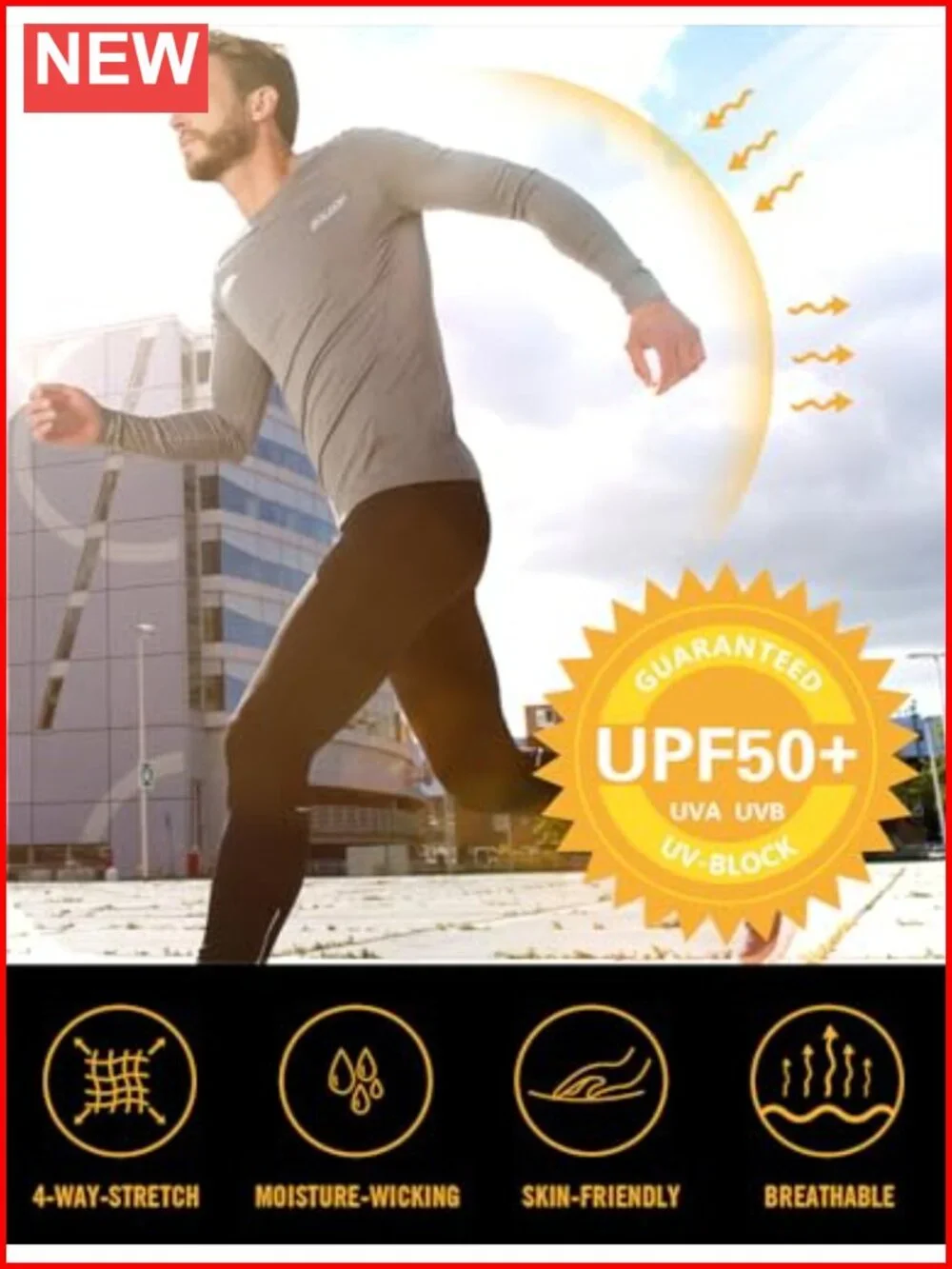 Men's UPF 50+ Long Sleeve Rash Guard Quick Dry 4-Way Stretch UV Protection